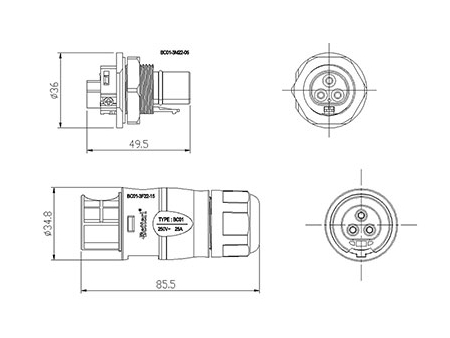 Connettore Fotovoltaico Circolare BC01 (Tre Spille)